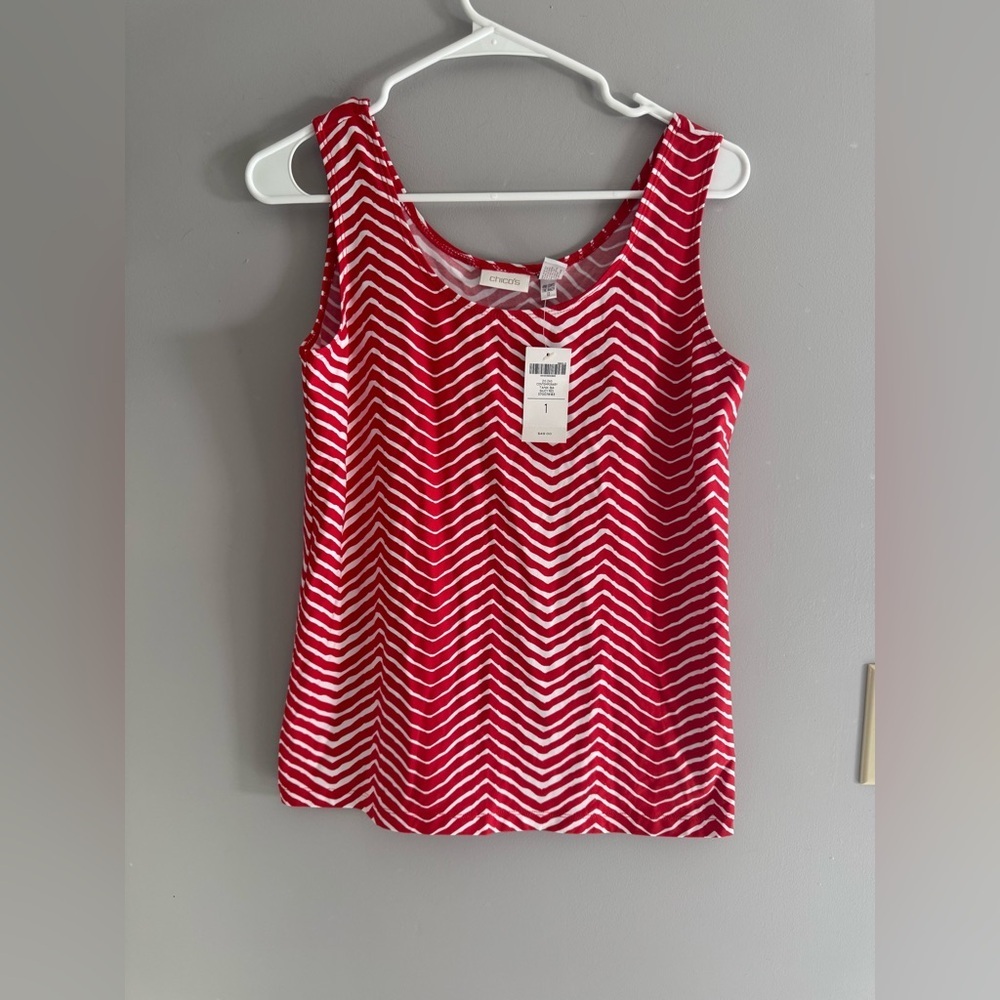 Chicos Red Chevron Zig Zag Contemporary Tank Top Womens SZ 1 New Casual Summer - Picture 2 of 8